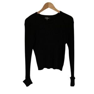 Lulu's Pullover Crew Neck Long Sleeve Ripped Top in Black Size‎ XL